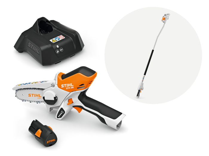 STIHL przecinarka do gałęzi akumulatorowa GTA 26 – zestaw z akumulatorem AS 2, ładowarką AL 1 i przedłużeniem 1,5 m