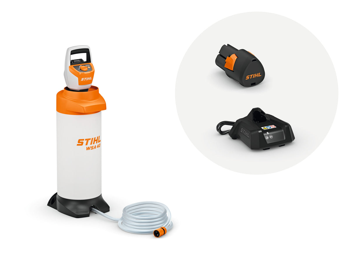 STIHL akumulatorowy zbiornik wodny WSA 40 – zestaw z akumulatorem AS 2 i ładowarką AL 1