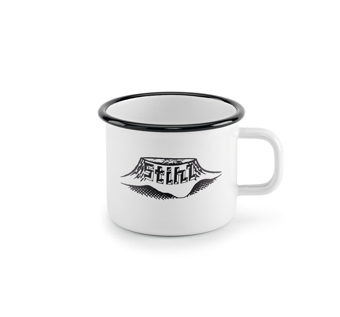 STIHL kubek emaliowany 0,5 l (biały, czarny rant, logo retro)